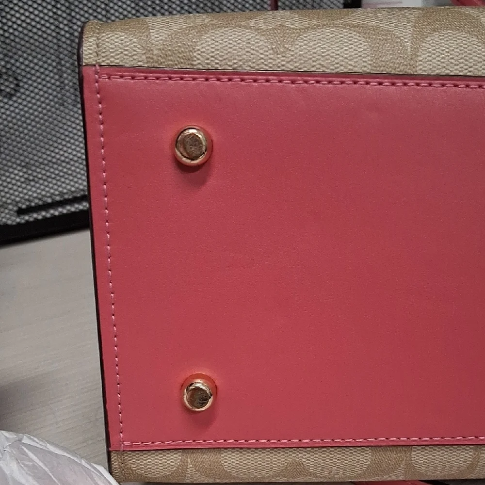 Coach Tan and Pink Monogram Tote - Picture 7 of 9